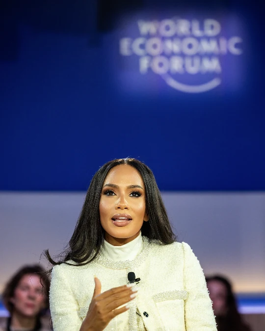 Temi Marcella Olatunde speaking on the Women at the Finance Frontier panel at the World Economic Forum Annual Meeting 2026 in Davos.